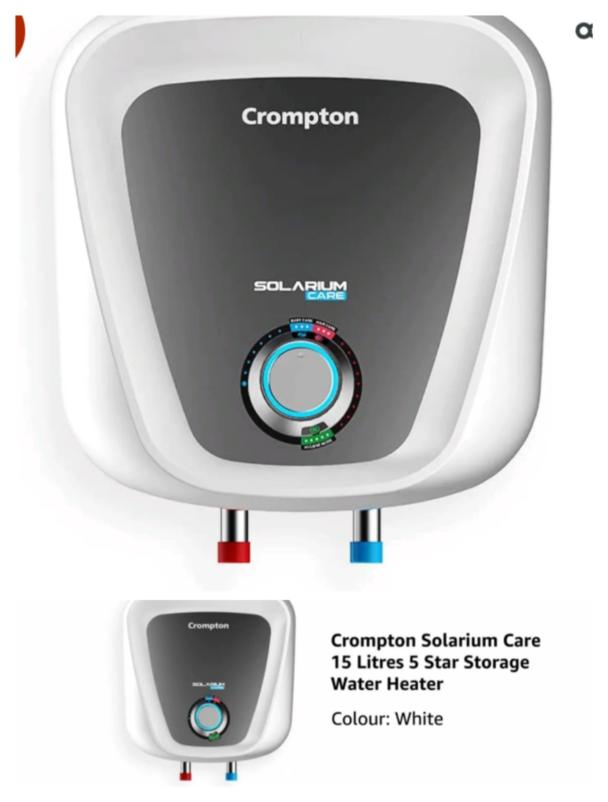 CROMPTON GEYSER WATER HEATER SOLARIUM CARE 15 LITRE